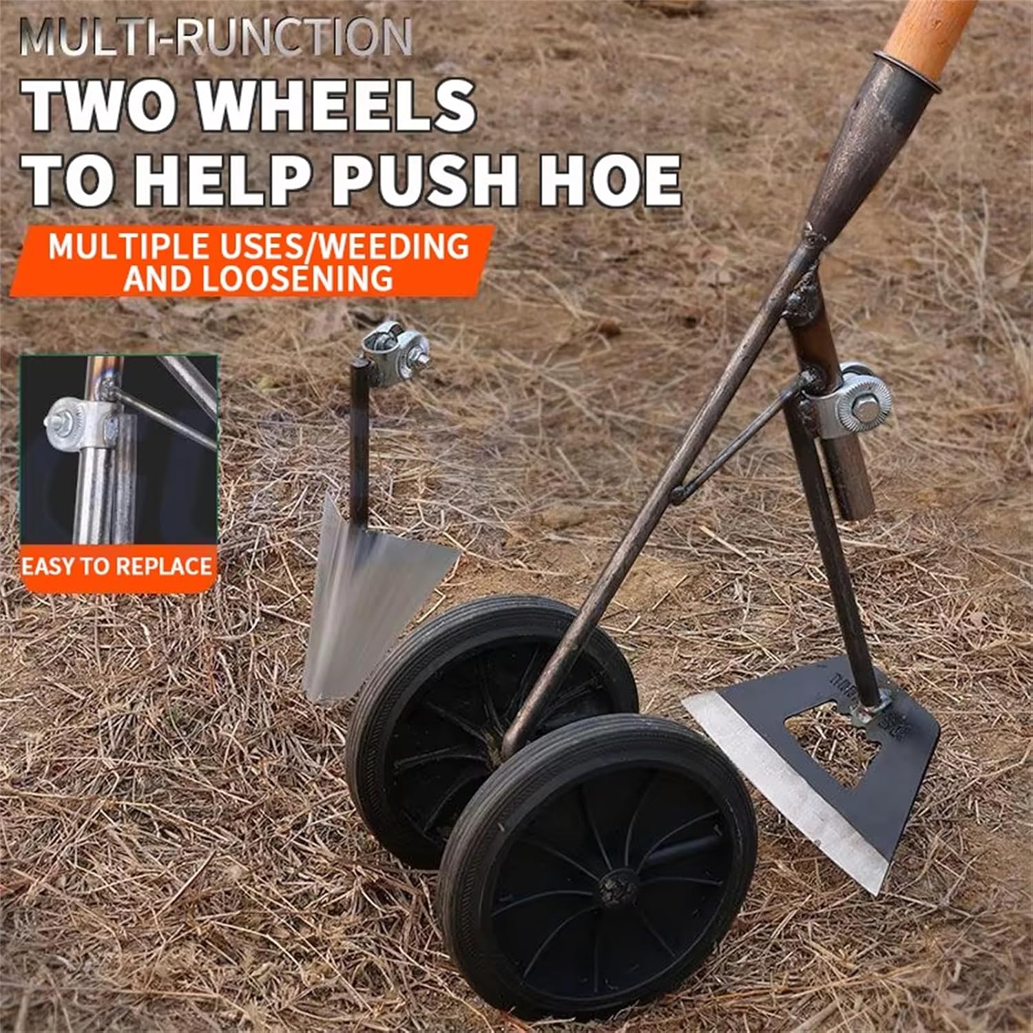 Hand Tiller Garden Tool Rotary Cultivator 3-in-1 Weeding Hoe Wheel Hoe for Digging Weeding Planting and Gardening Tools (Handle Not Included)