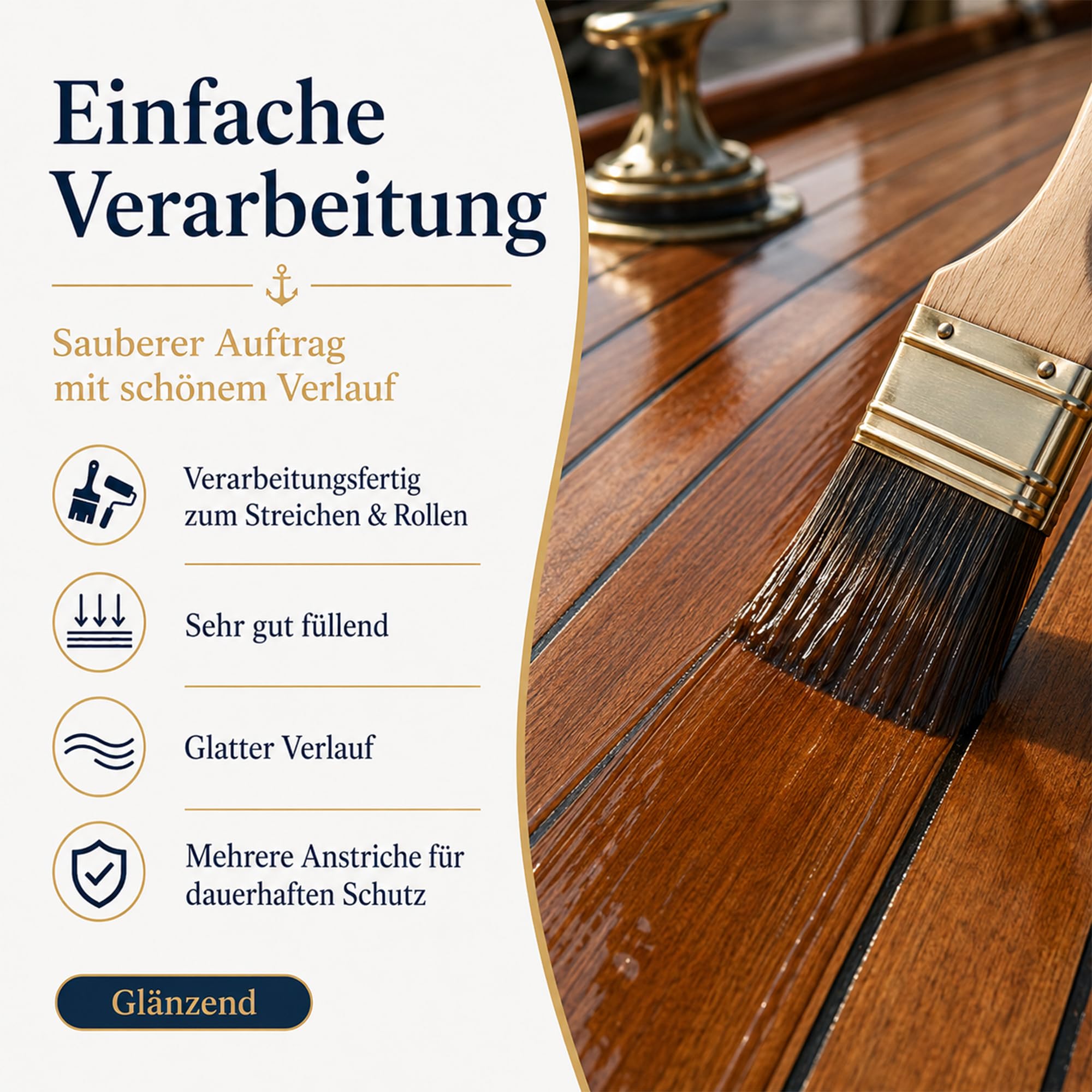 YACHTICON Bootslack 1K Klarlack | Glänzend & Seidenmatt | Premium Holzlack für Boot, Parkett & Möbel | Wetterfest, UV-Stabil & Blockfest | Made in Germany