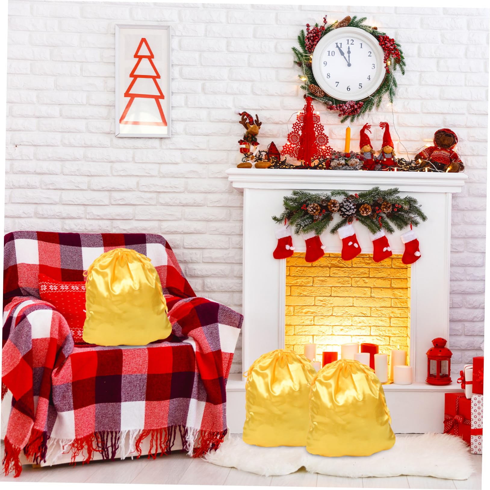 ULTECHNOVO 5piezas Bolsa De Navidad De Santa Claus Cuerda Bolsa De Almacenamiento Grande Para Fiestas Para Dulces y Reutilizable y Práctica