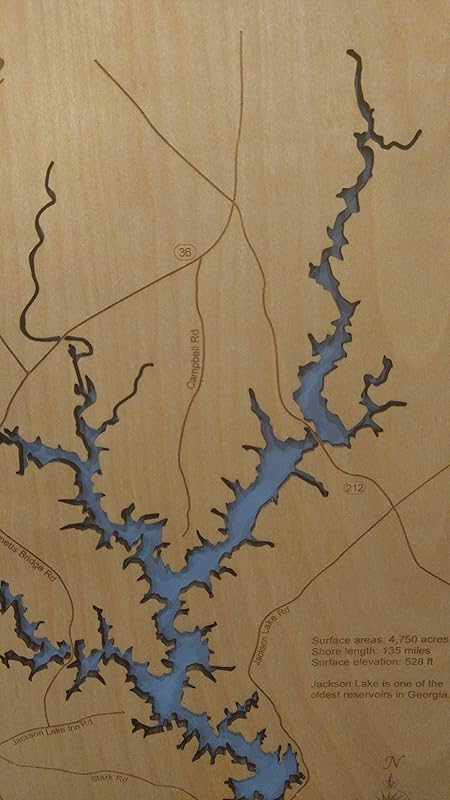 Jackson Lake Ga Map Jackson Lake Georgia: Standout Wood Map Wall Hanging : Handmade Products -  Amazon.com