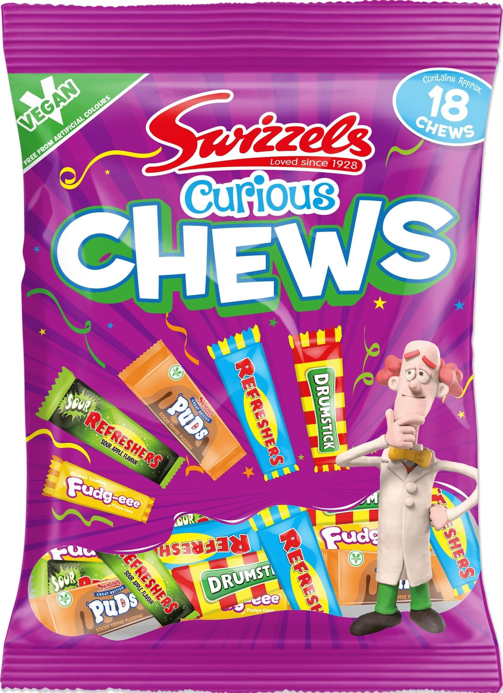 Swizzels Curious Chew Sweets, Mixed Bag of Vegan Chewy Sweets, 171g (18 Sweet Chews)