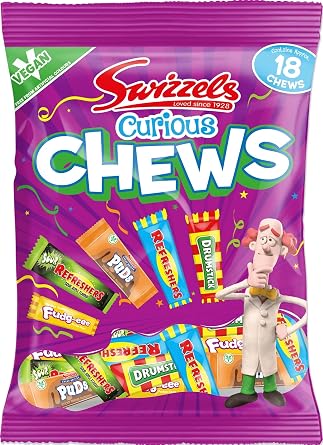 Swizzels Curious Chew Sweets, Mixed Bag of Vegan Chewy Sweets, 171g 18 Sweet Chews
