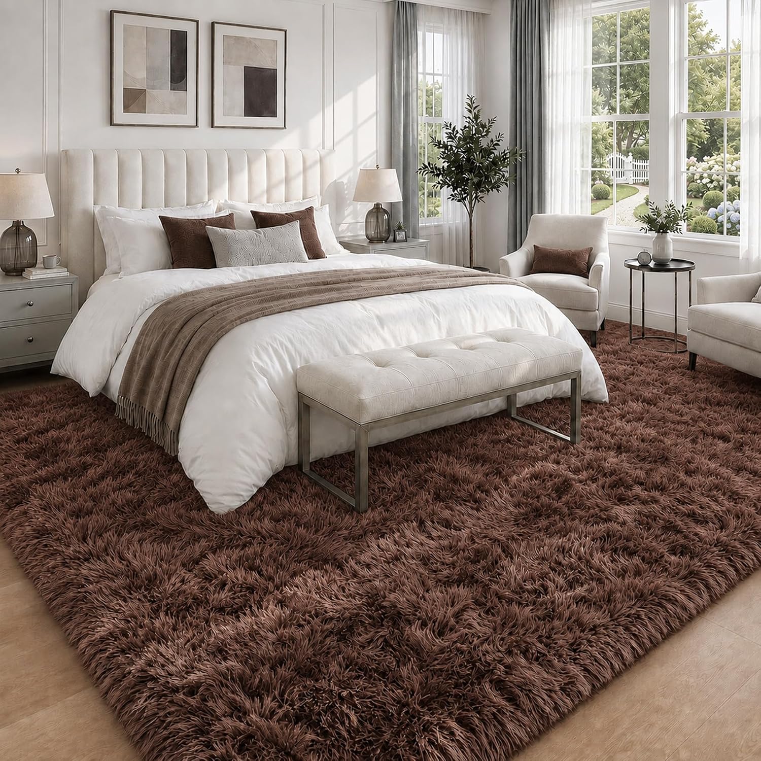 8x10 Area Rugs for Living Room: Soft Brown Fluffy Rug Shag Washable Rug Plush Fuzzy Indoor Carpet for Bedroom Nursery Playroom Girls Boys Kids Room (Brown, 8'x10') image 2