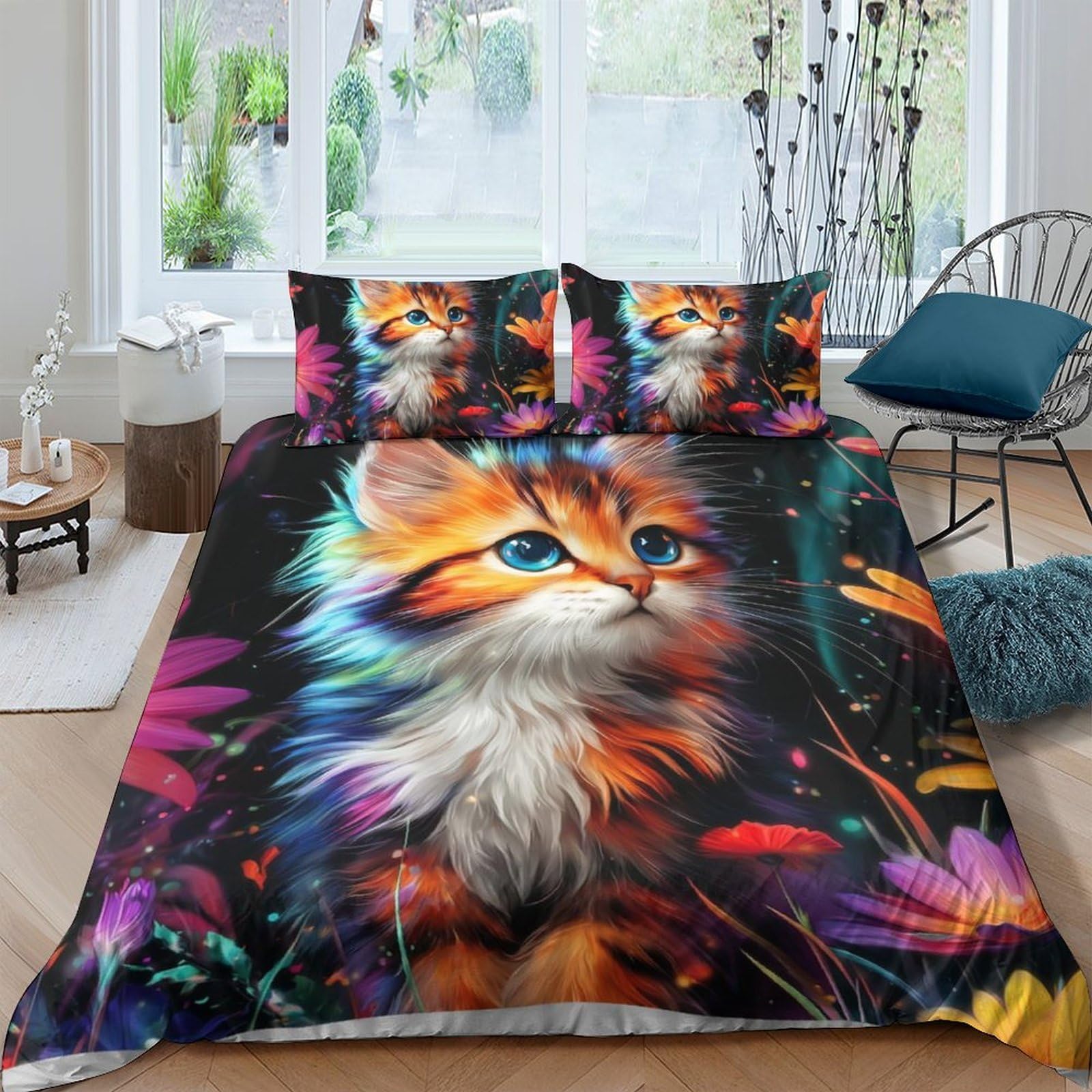 Ctjqhvkz Style-10 3D Printed Vibrant Cat Fitted Sheet Microfiber Soft Mattress Cover Bedroom Decor For Adult Youth Dorm Single（135X200cm）