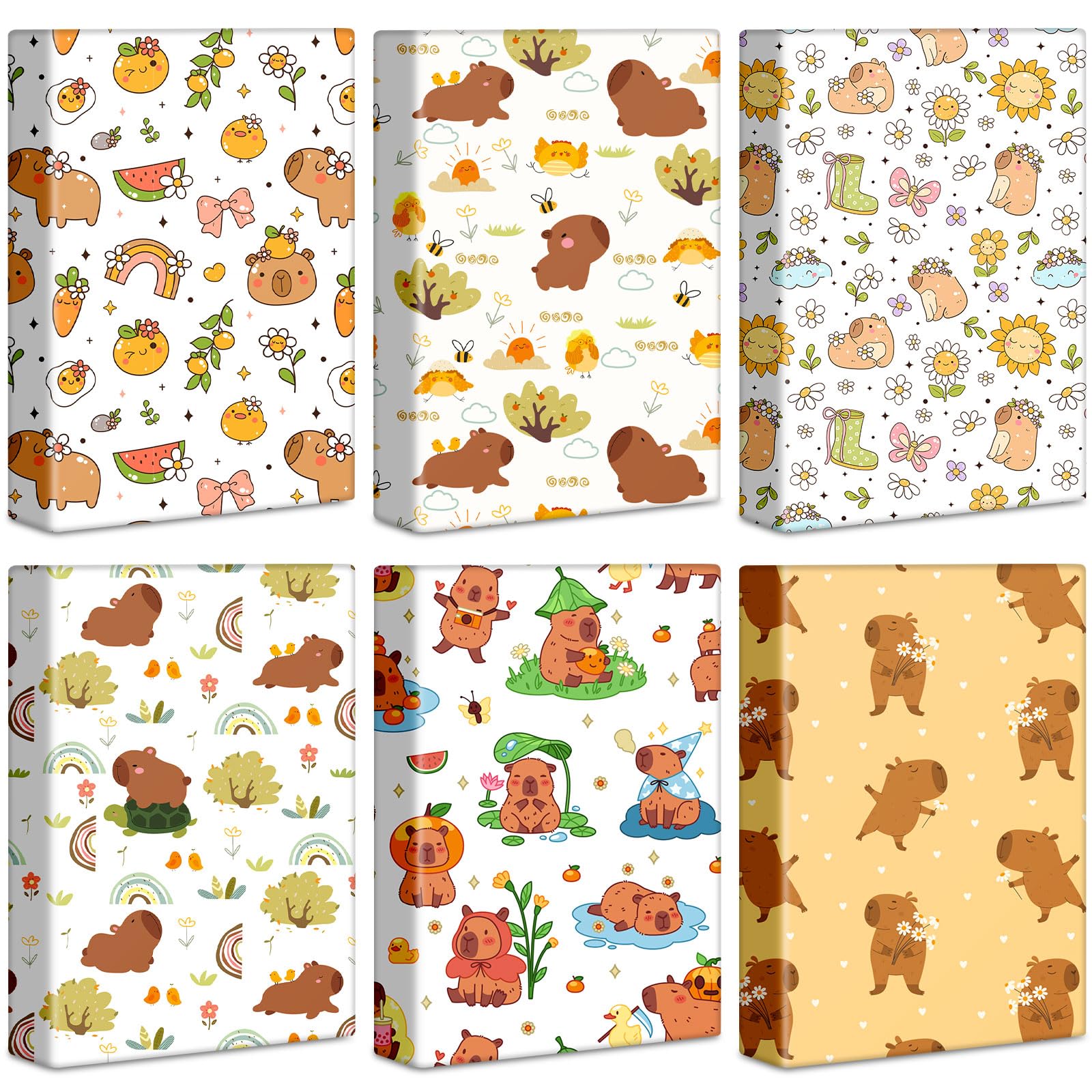 Fuyoooo Lot de 6 housses de livres extensibles en nylon jusqu'à 22,9 x 27,9 cm, lavables, durables et réutilisables pour livres scolaires à couverture rigide (Capybara)