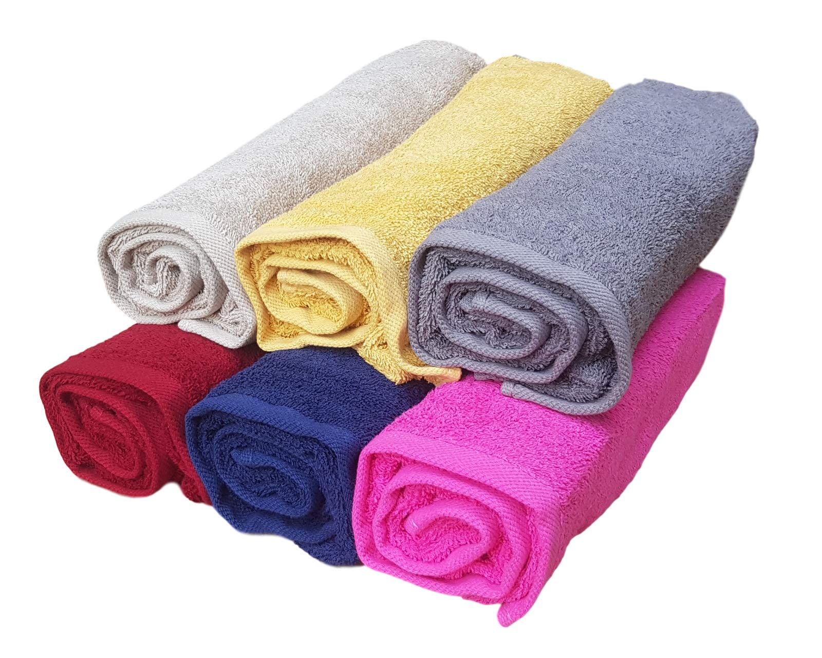 Set Asciugamani 6 Pezzi Viso + 6 Ospiti Natural Soft Spugna Cotone 100% (Set. 1 - Blue, Bordeaux, Lavagna, Corda Scuro, Giallo Oro, Fuxia)