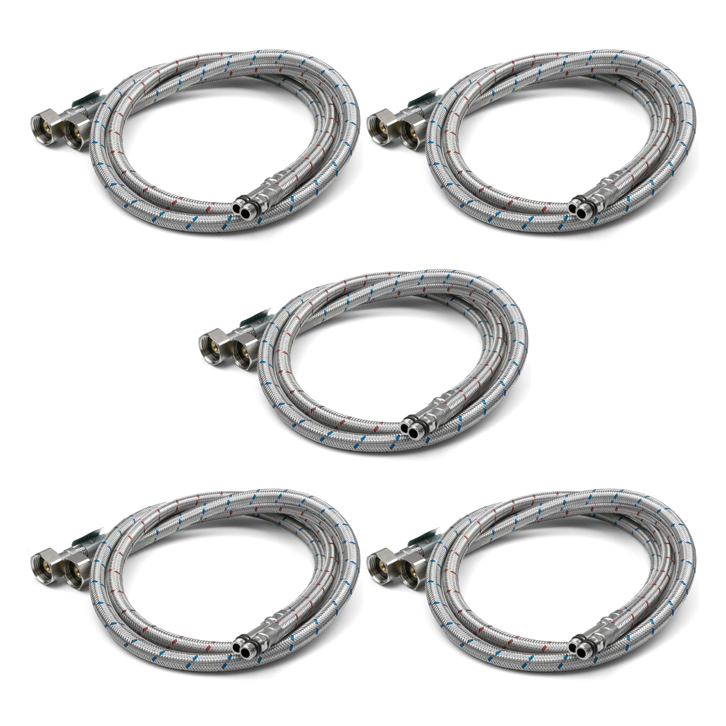 Xcel Home 10x M10 x1/2 Flexible Tap Connectors (1400mm) | 10 Lengths | 5 Pairs of BSP Kitchen/Basin Monobloc Mixer Flexi Pipe Tails | Braided Stainless Steel