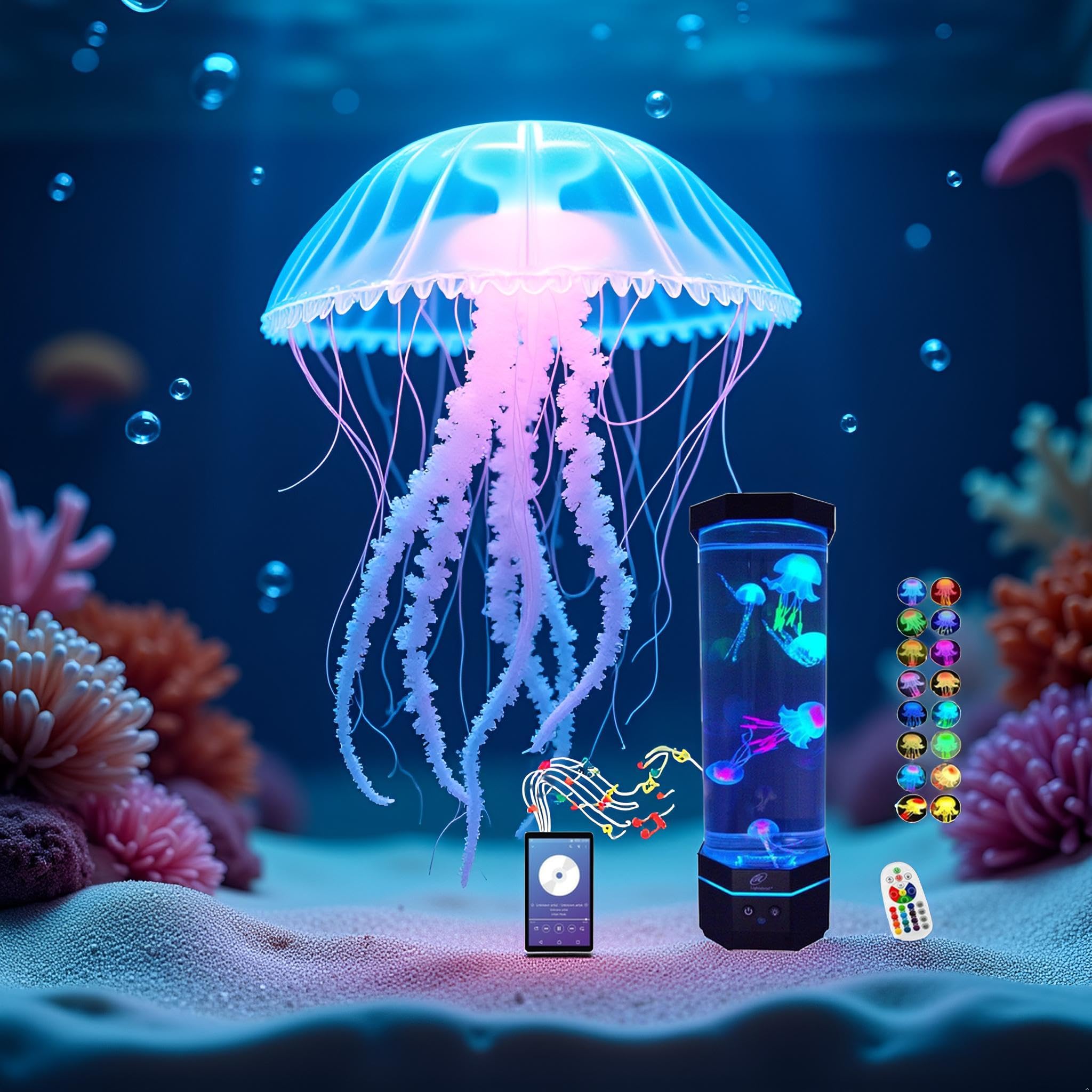 Lightahead Large Jellyfish Lamp with Bluetooth Speaker, Color Changing LEDs