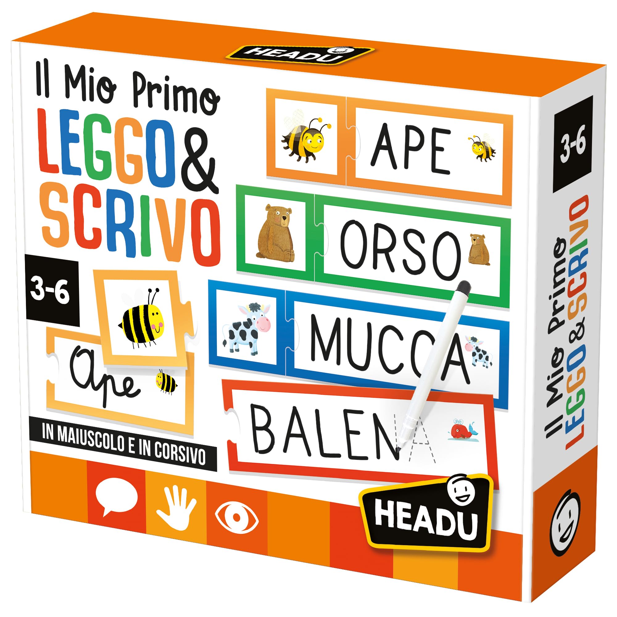 HEADU - Il Mio Primo Leggo e Scrivo, Imparo a Leggere e Scrivere a tre anni, Un Gioco Educativo per Bambini dai 3 ai 6 anni, Made in Italy