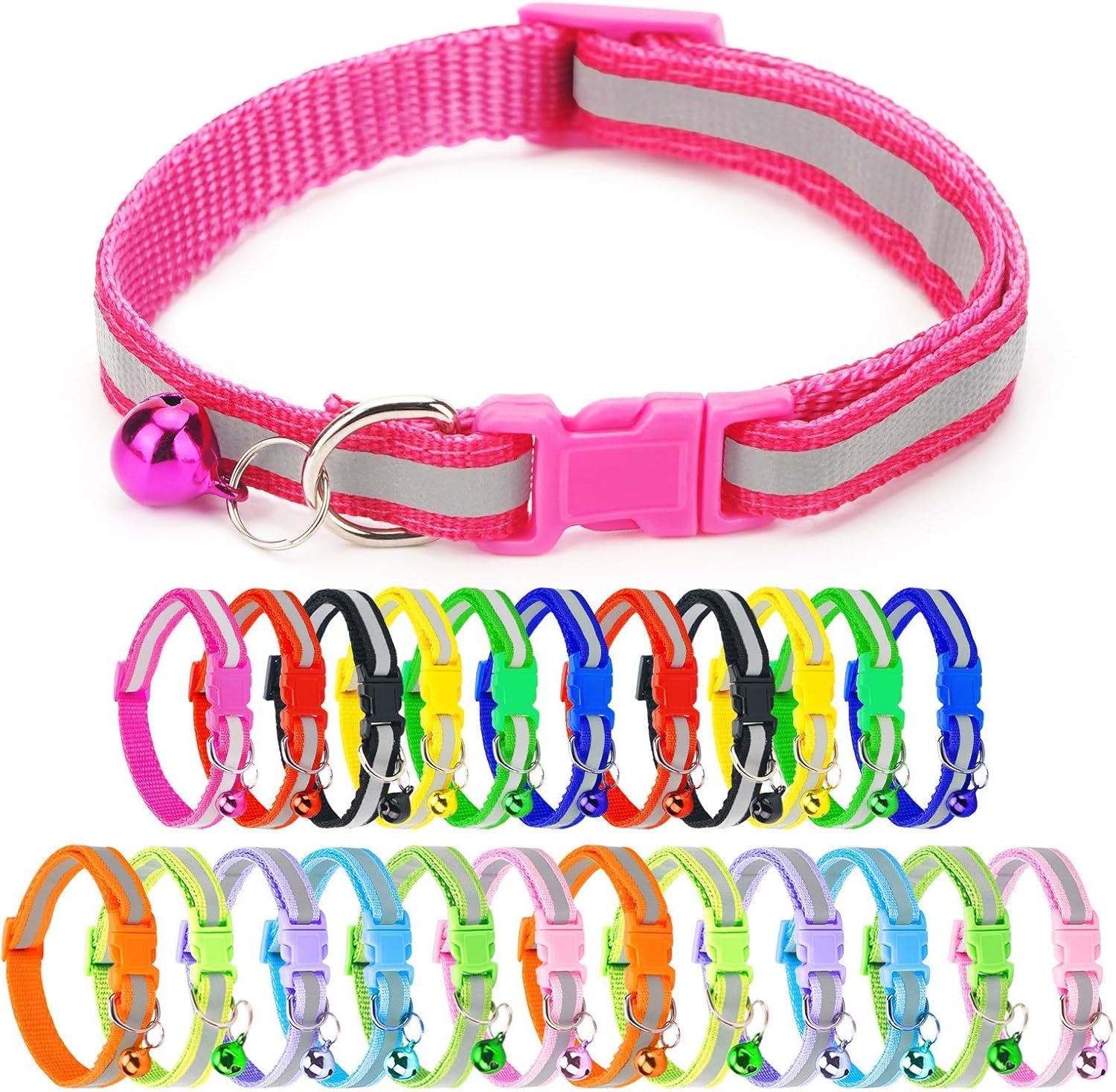 Segarty Puppy Identification Colored Collars, 24 Packs Dog Collars Bulk, Adjutable Non Breakaway Cat Collar with Bell and Reflective…