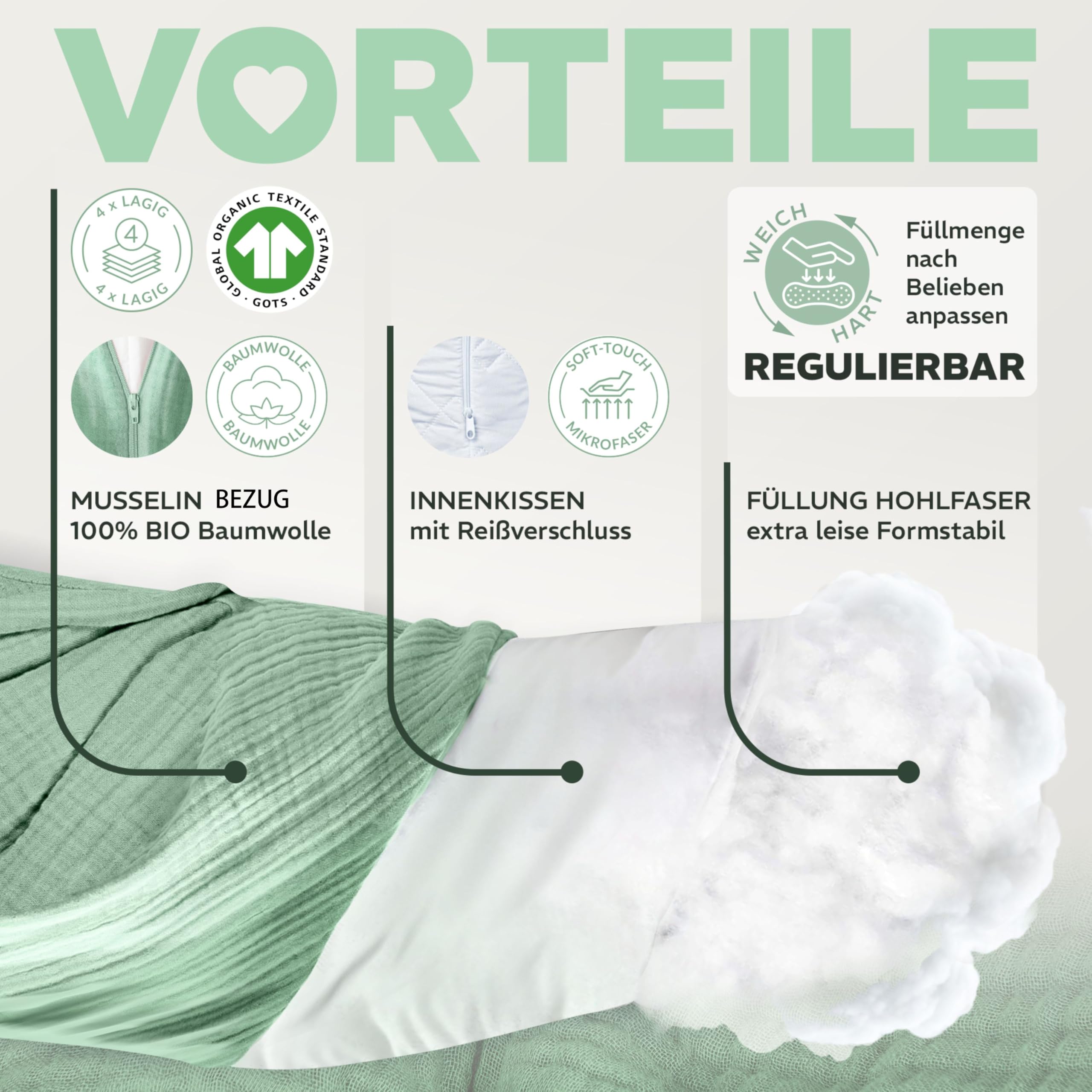 sei Design Cuscino Allattamento XXL 190x30 - Cuscino Gravidanza Ergonomico, Cuscino Laterale per Dormire - Fodera Esternamente: lavorato a maglia, 100% Cotone BIO, Cuscino Neonato Accessori Utili
