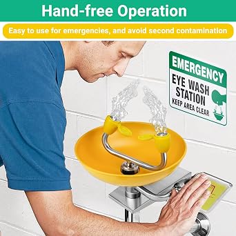 Eye Wash Station, Wall-Mounted Emergency, Portable First Aid Eyewash Station Eye Irrigation Sign, 304 Stainless Steel Yellow