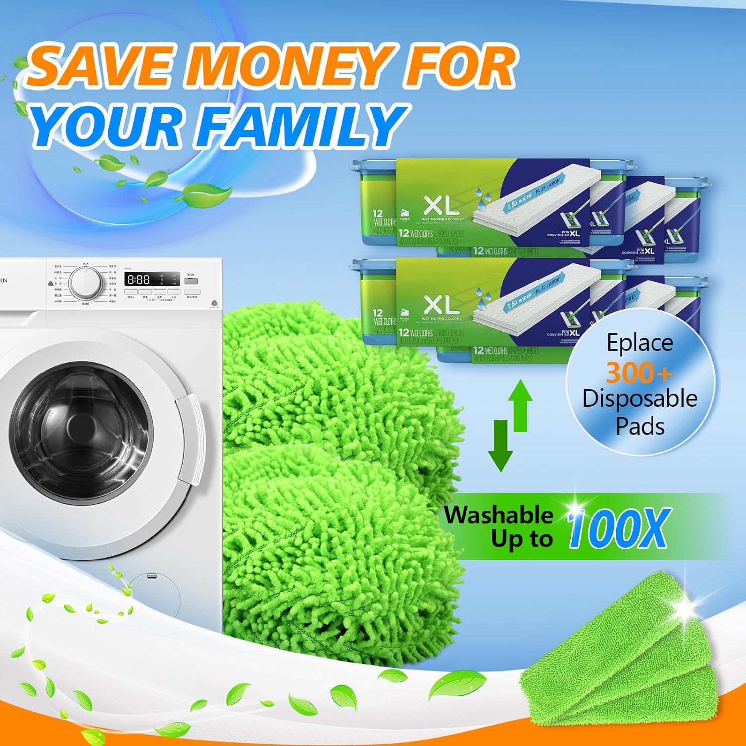 30 Count Disposable XL Dry Sweeping Cloths + 2 Pack Reusable Microfiber Mop Pads for Swiffer Sweeper XL Mop (Mop is not Included)