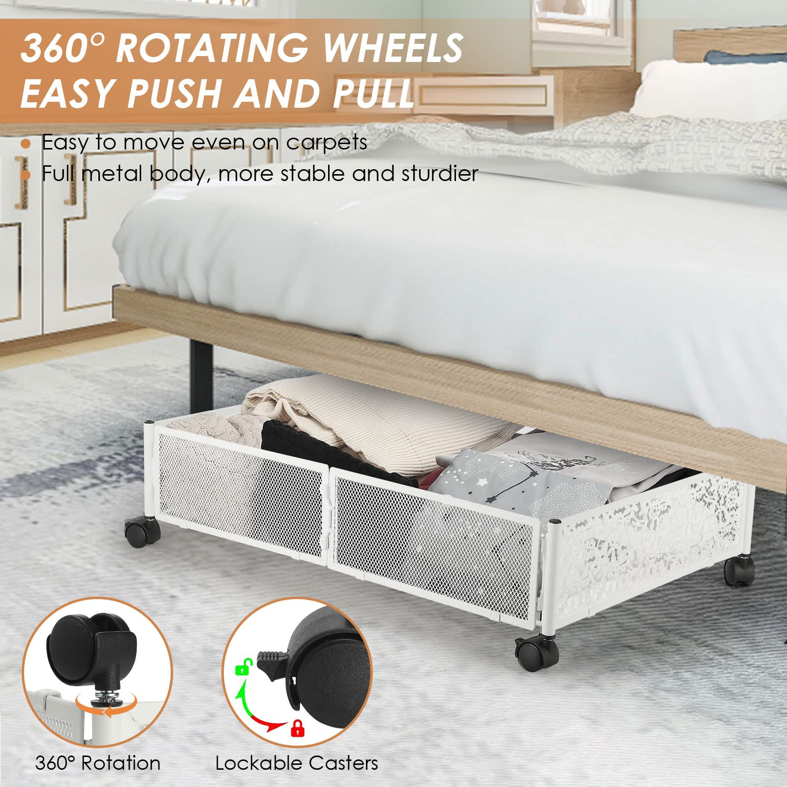 Cajón De Almacenamiento Debajo De La Cama Con Ruedas Y Tapa, Organizador  Grande De Almacenamiento De, image size:1600x1600