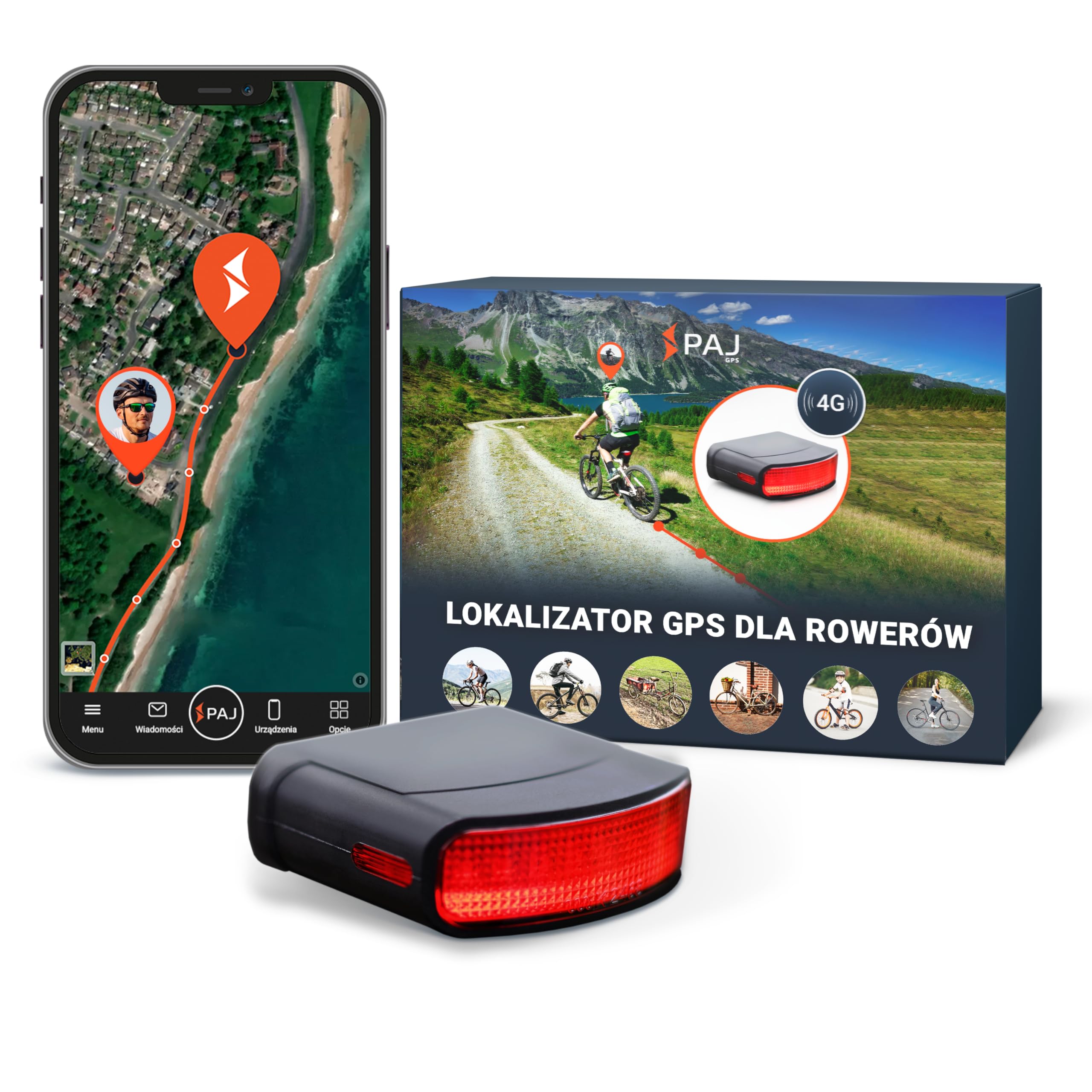 PAJ GPS 4G - Światło Rowerowe Z Trackerem, 3 M-ce Abonamentu Premium W Cenie, Śledzenie Live, Wykrywanie Upadku, Geofence I Antykradzież, Wodoodporny, Do 20 Dni Pracy