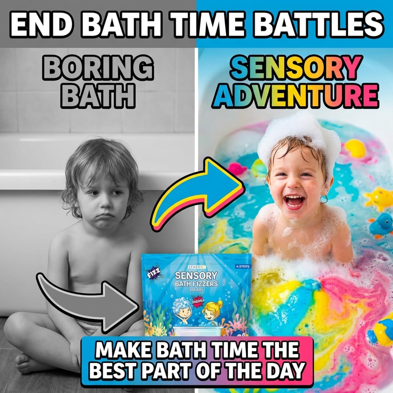 Bubble Bath for Toddlers 1-3 - Colorful Bath Fizzies Powder