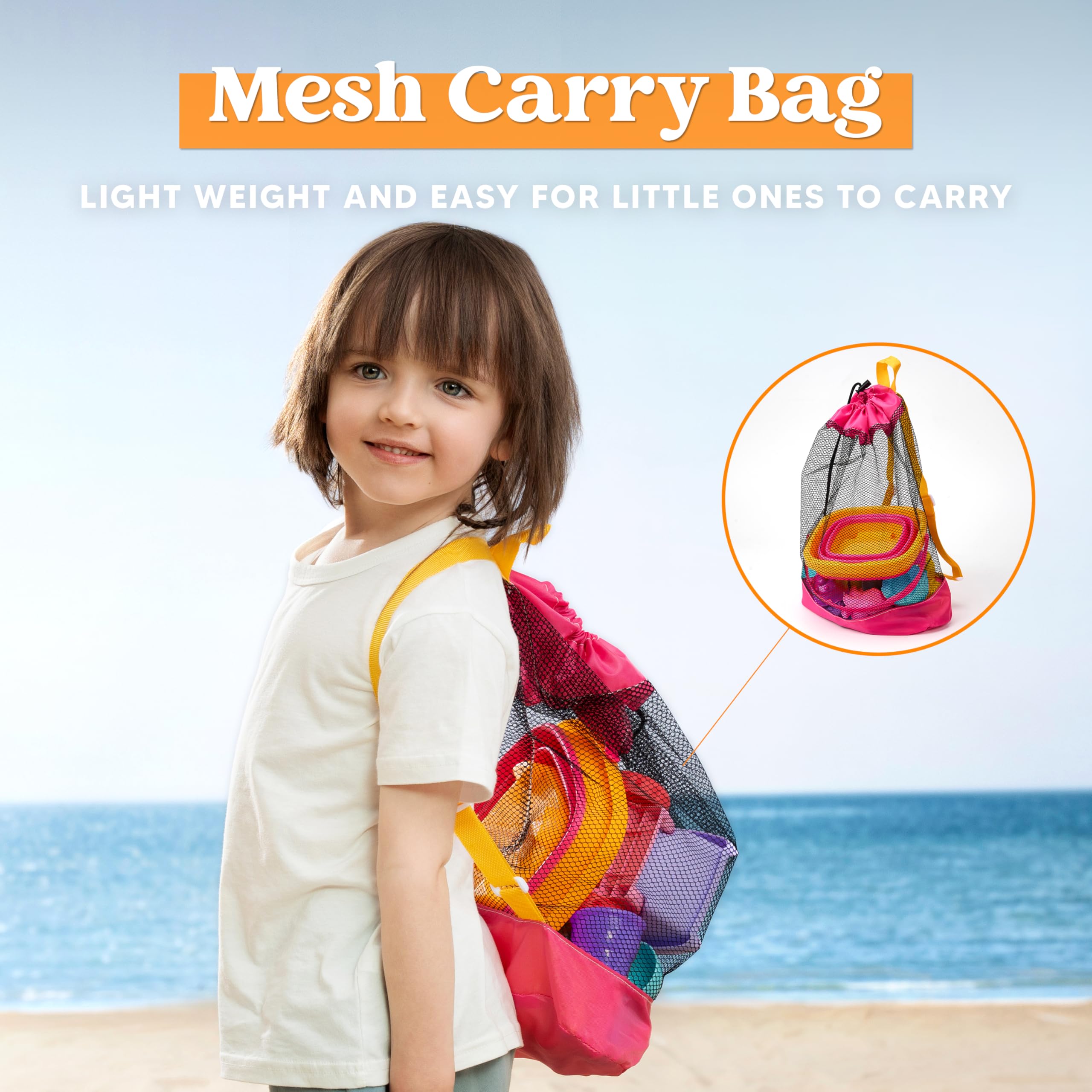 Sloosh Set di giocattoli per sabbia da spiaggia, giocattoli da viaggio con camion per auto, secchi pieghevoli, pala di sabbia, castello, gelato, set con borsa a rete, giocattoli per bambini e bambine