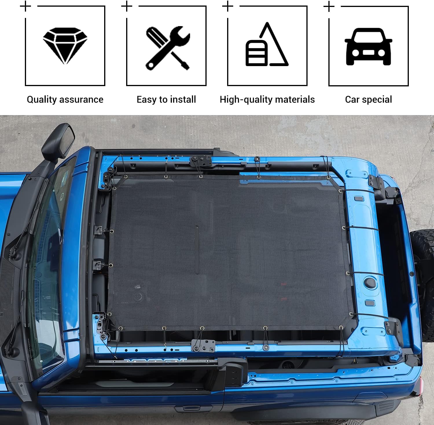 Hoolcar Sunshade Mesh Bikini Top Sun Shade Compatible with 2021-2023 Ford Bronco 2 Doors Insulation Mesh Cover Blocks UV, Wind, Sunlight, Black