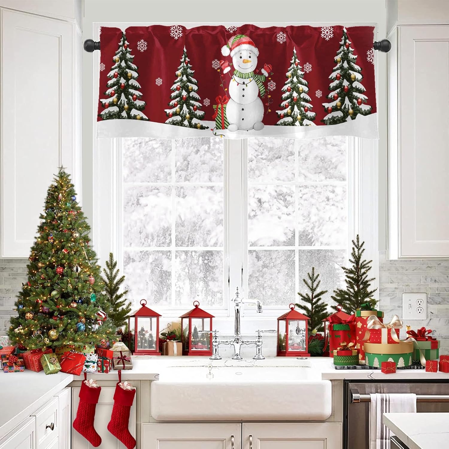 Emvency Christmas Valances Window Treatments, Snowman