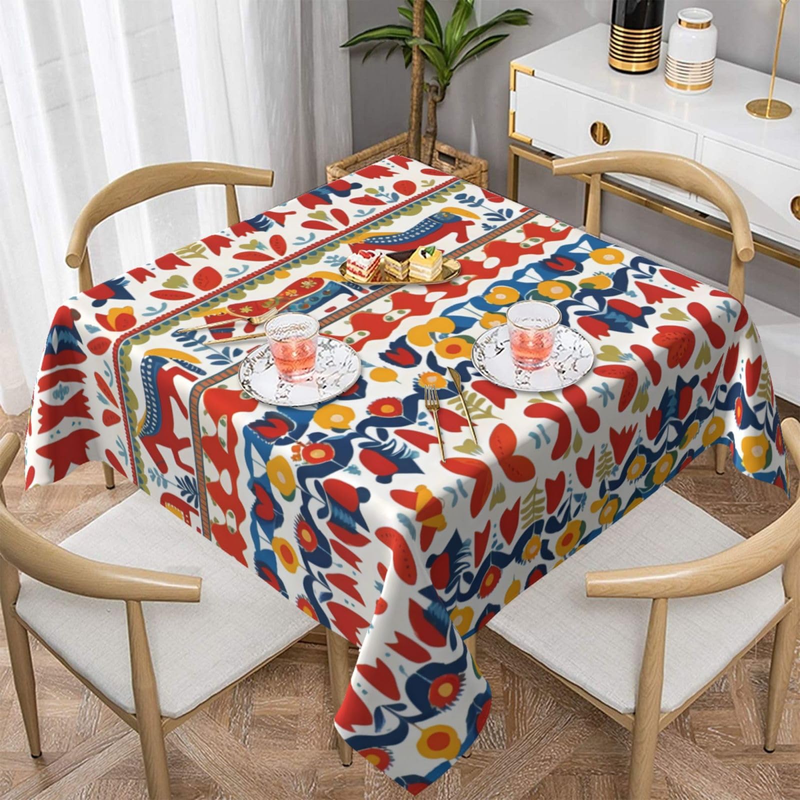 Nappe antitache carrée BROLEO motif cheval suédois Dala lavable