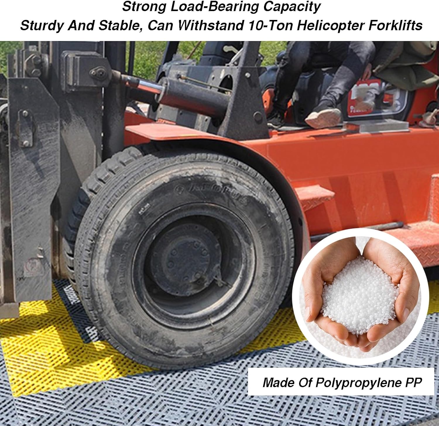 Interlocking PP Floor Mats, Non-Slip Drainage Tiles, Splicing Cushion Flooring, Heavy-Duty 11023 lbs Capacity, Black, 4-Piece Set for Home & Garage Use