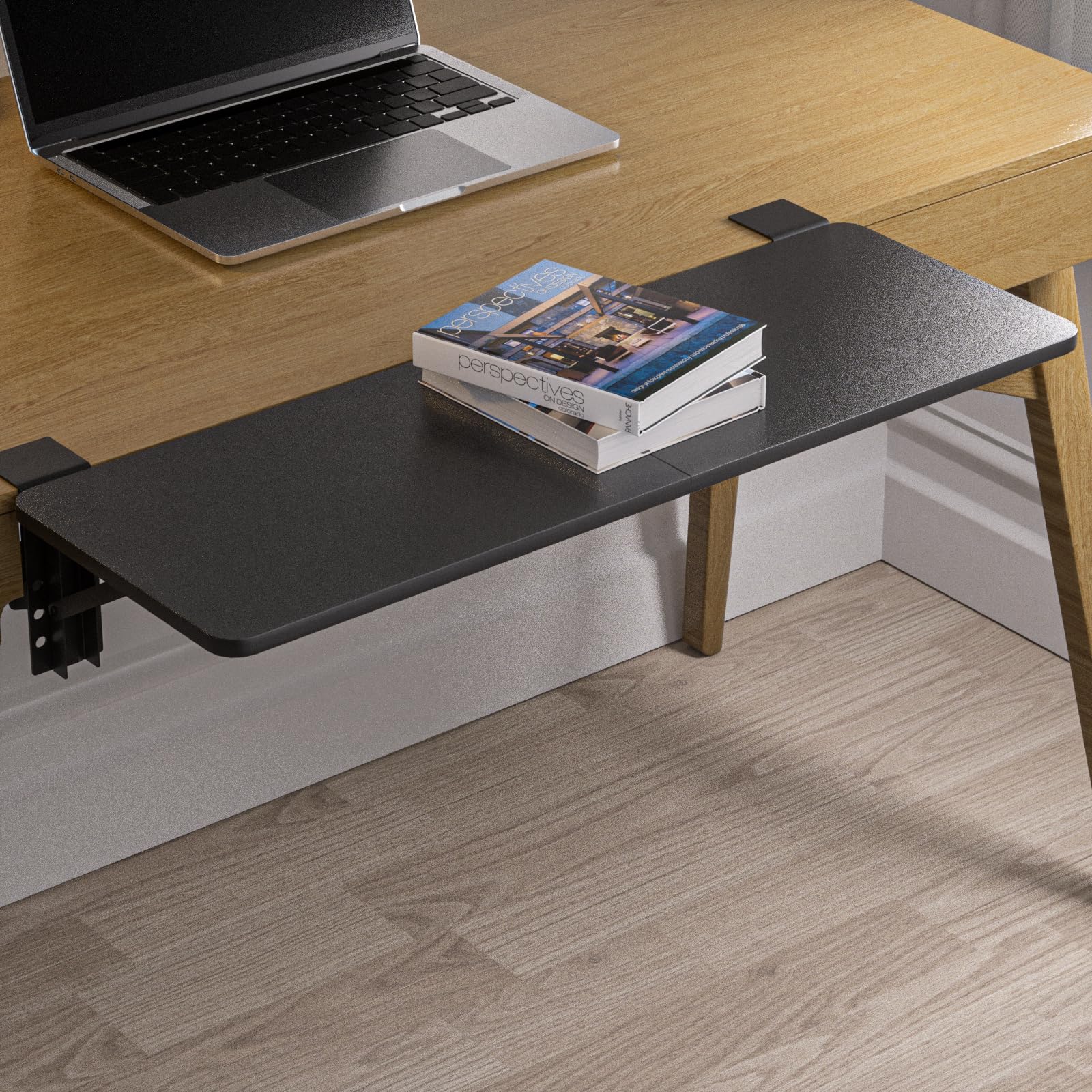 CALASK Desk Extender, 27.16" X 9.45"Large Size Clamp-on Foldable Keyboard Tray, Table Mount for Sit Stand Desks(Black)