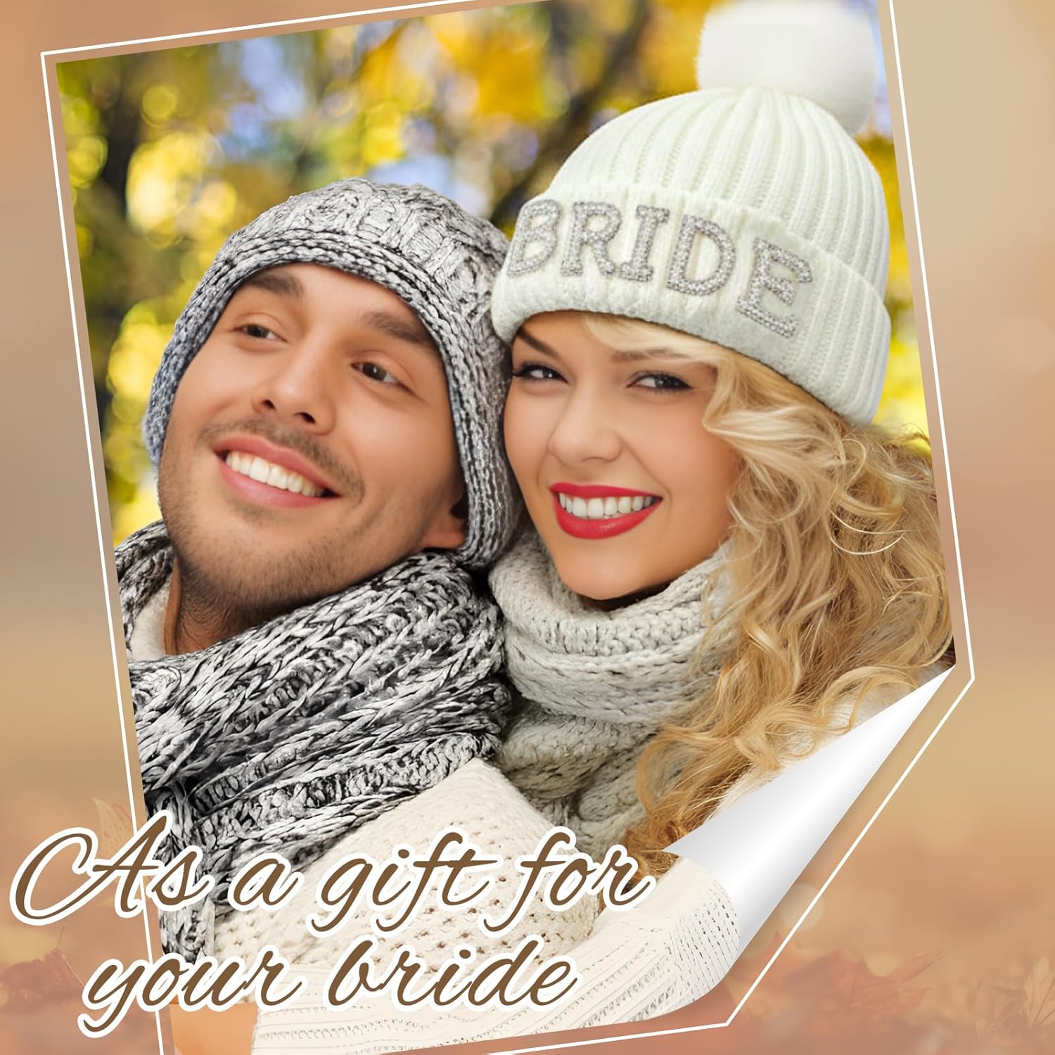 Shihanee Rhinestone Bride Knitted Beanie Hat with Faux Fur Pom White Bride and Bridesmaid Beanie Warm Soft Womens Winter Hat for Bachelorette Parties Bridal Shower Bridal to Be Gift - Image 4