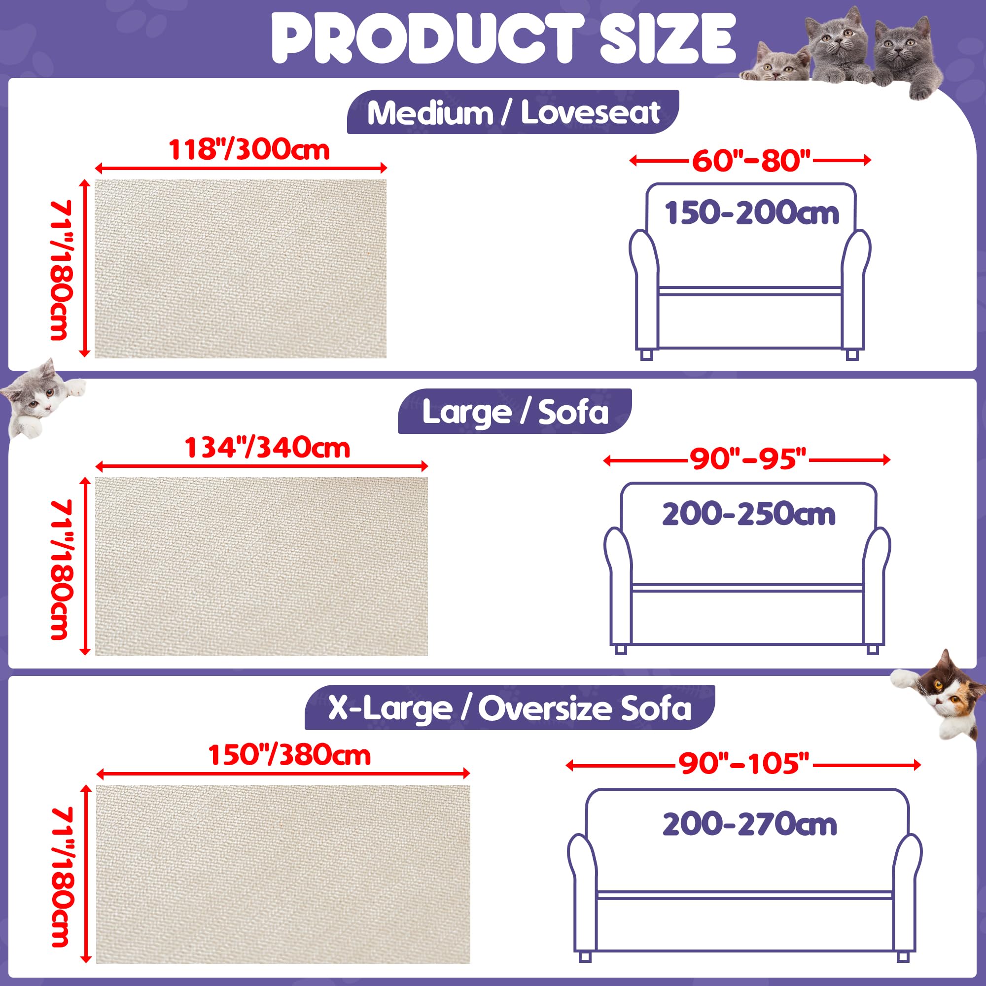 Loiion Sofaschutz Katze, Sofabezug 2 Sitzer Couch Schutz Katze, Rutschfester Couch Überwurf, Sofabezug Wasserdicht, Schonbezug Sofa für Haustier Kinder Katzen Hunde, Beige, 300x180cm