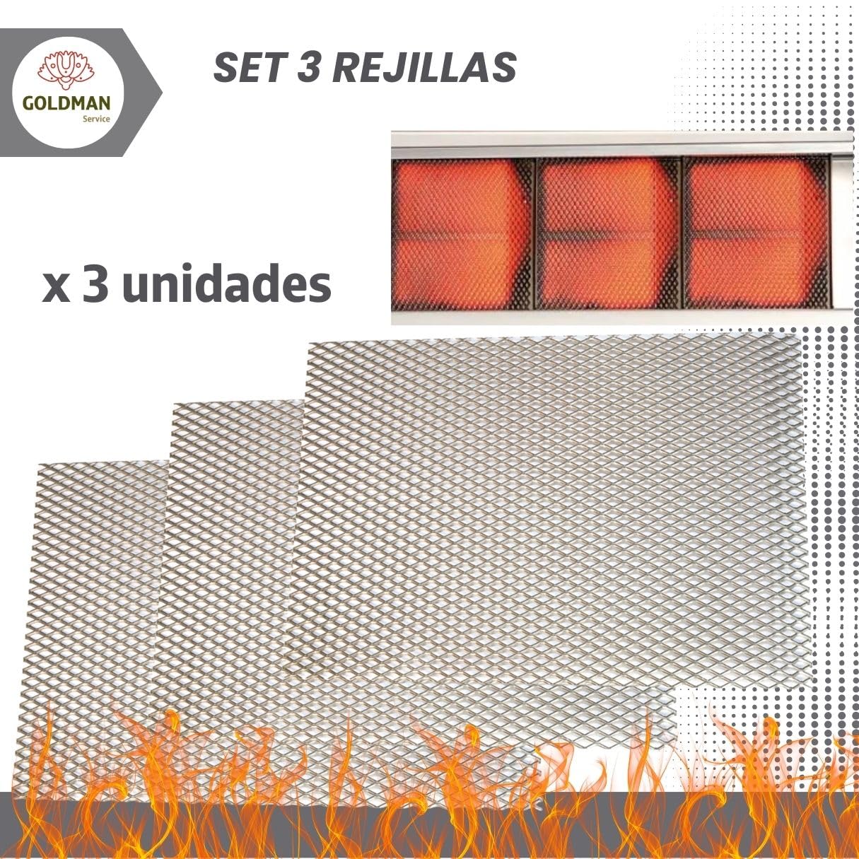 GOLDMAN SERVICE | Set 3 Rejillas Quemador Kebab Asador Gyros 230x150 mm. Parrilla Combustión Resistente Altas Temperaturas. Compatible POTIS - GD3, GD4, GD5