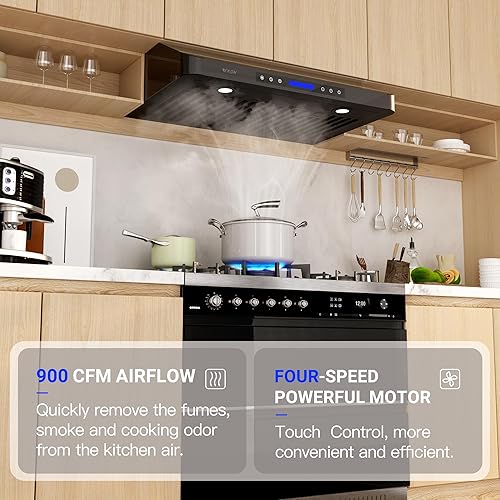 Miniatura 2 de EKON - Campana extractora para debajo del gabinete de 36 pulgadas negras, ventilación de chimenea de cocina de acero inoxidable de 900 CFM, control