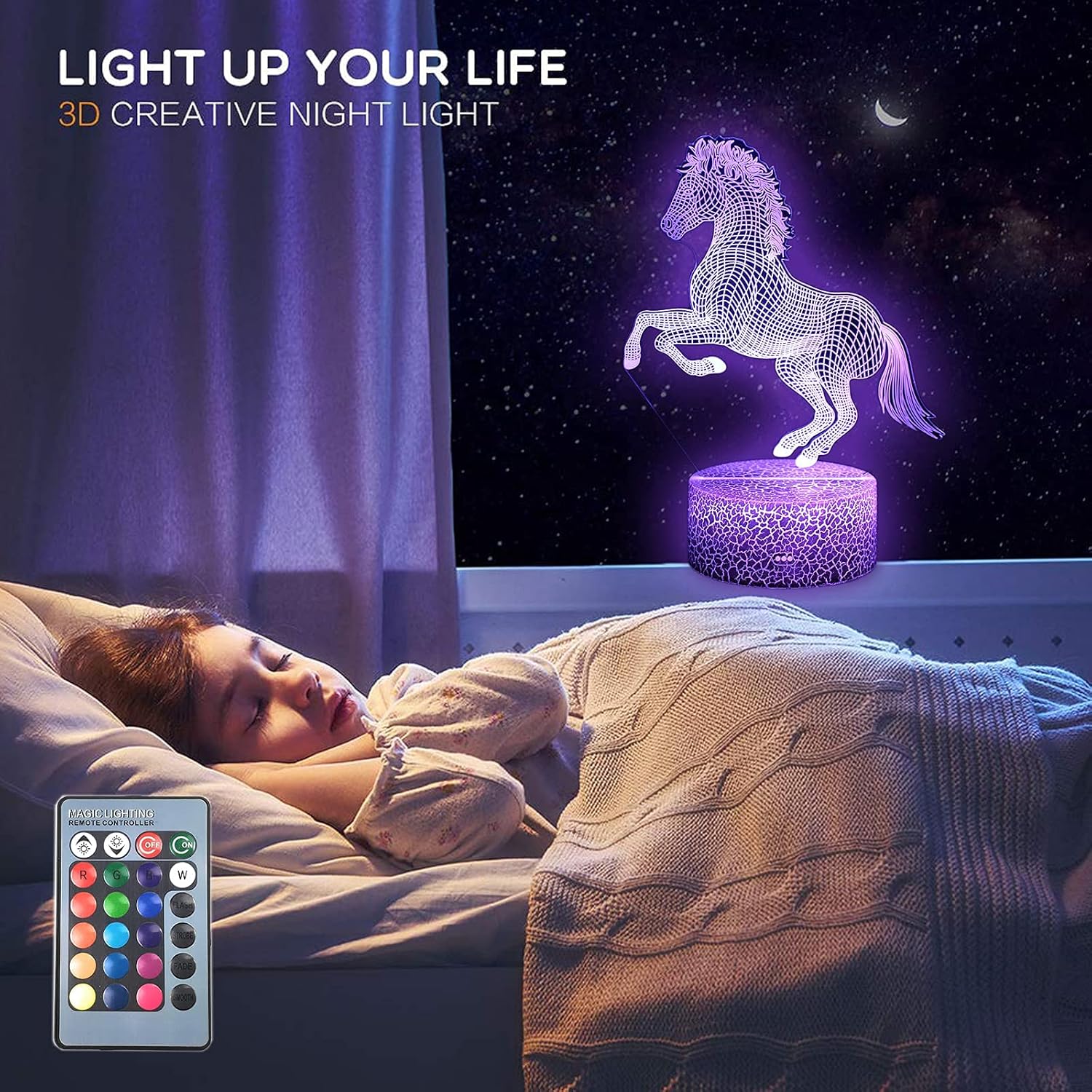 TriPro 3D Horse Night Light, 16 Color LED Illusion Lamp with Remote & Touch Control, Acrylic Wild Animal Table Lamp for Kids Bedroom Decor, Gift for Boys Girls Horse Lovers