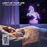 Vista 6 de TriPro Caballo animales salvajes 3D ilusión lámpara de mesa decoración noche luz