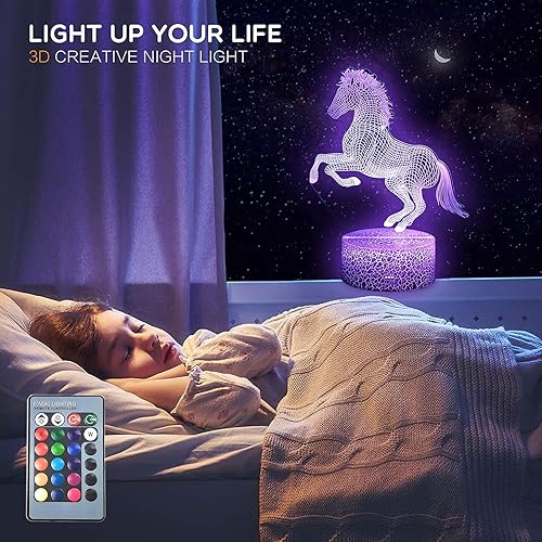 Miniatura 6 de TriPro Caballo animales salvajes 3D ilusión lámpara de mesa decoración noche luz