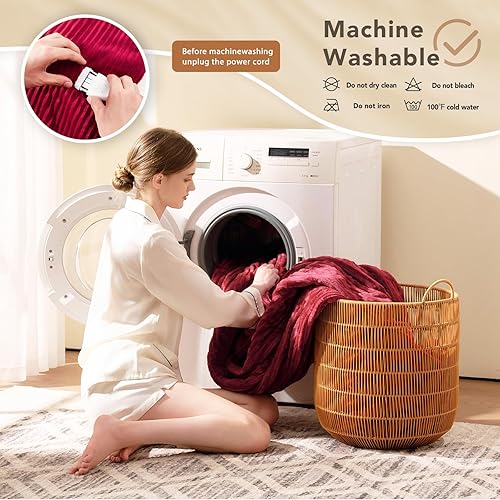 Vista 7 de Homemate Manta térmica eléctrica de 50 x 60 pulgadas, manta térmica de 1/2/4/6/8 horas de apagado automático, 10 niveles de calor, protección contra