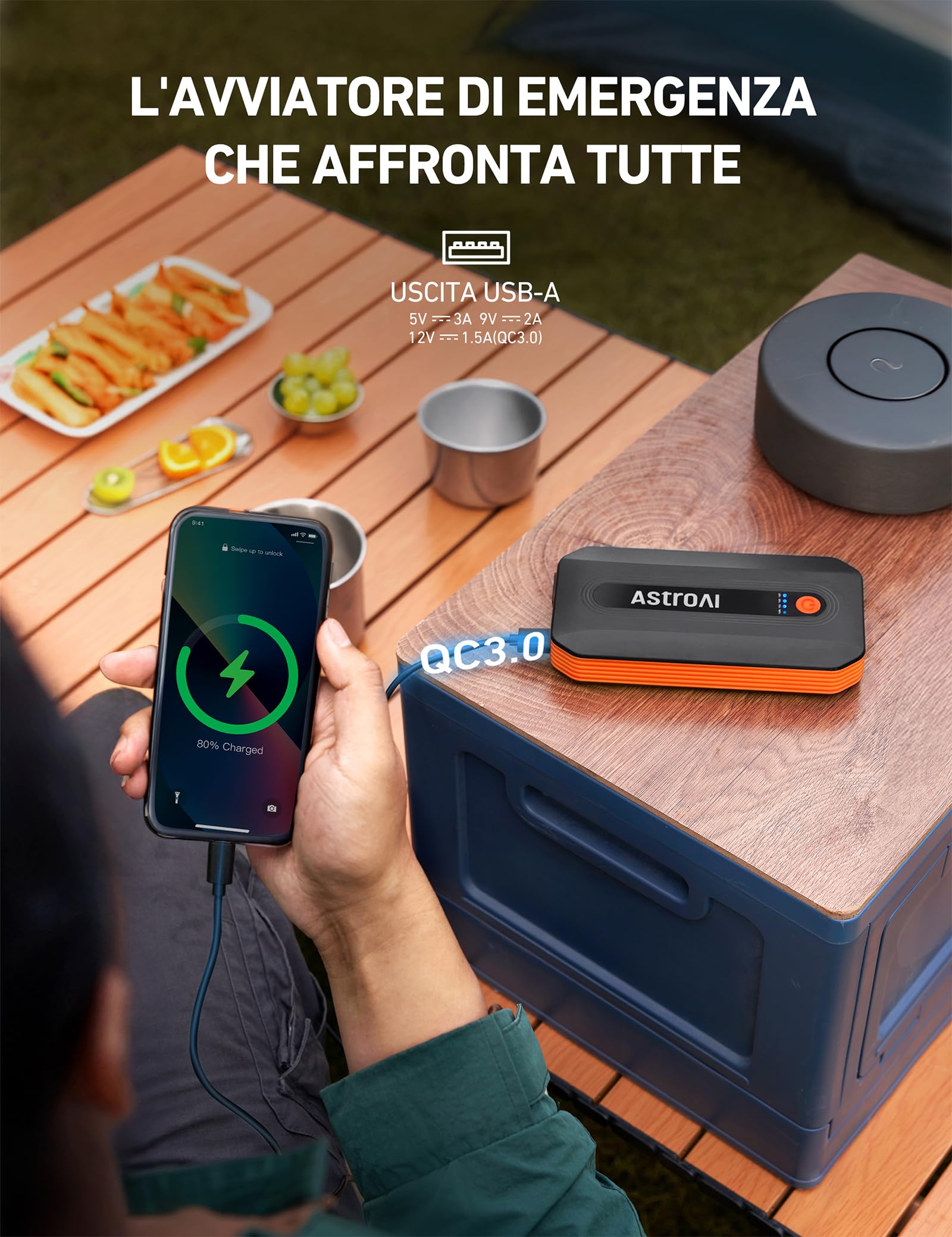 AstroAI B8 Booster Avviamento, Avviatore di Emergenza per Auto/Moto 12V (7,0L Benzina / 5,5L Diesel) Avviatore Batteria Auto Portatile con Torcia LED&USB, Power Bank