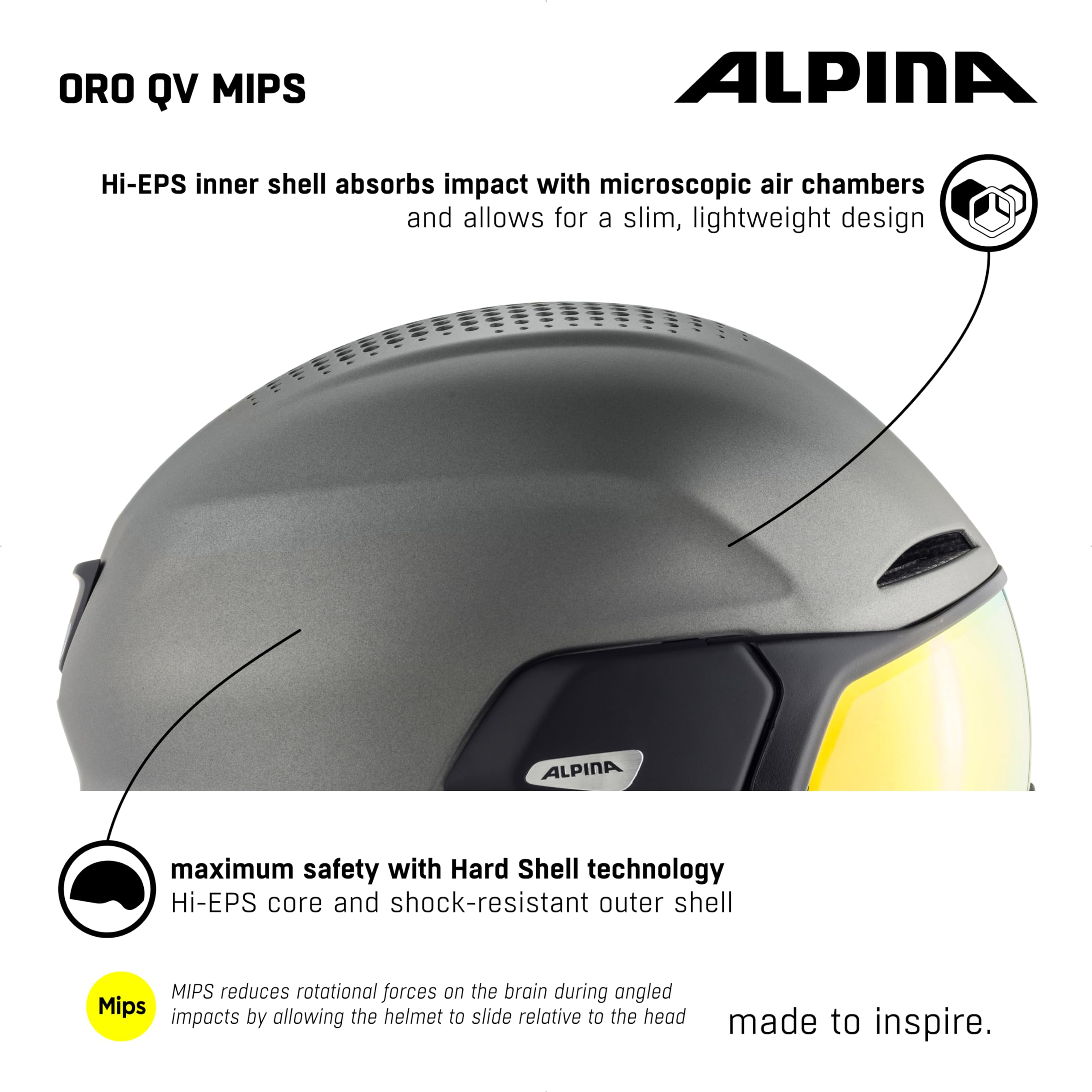 ALPINA Unisexe - Adultes, ORO QV MIPS Casque de Ski, Gunmetal Matt, 55-59 cm