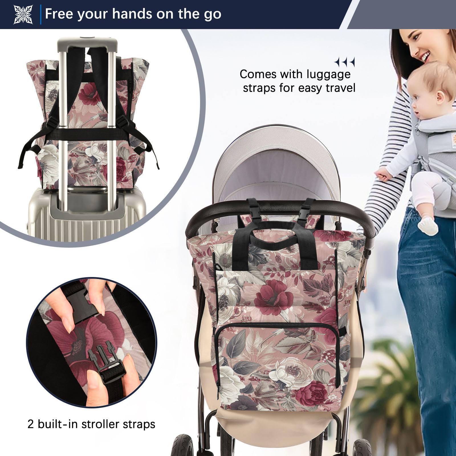 Baby Essentials torba na pieluchy boho bordowy kwiatowy