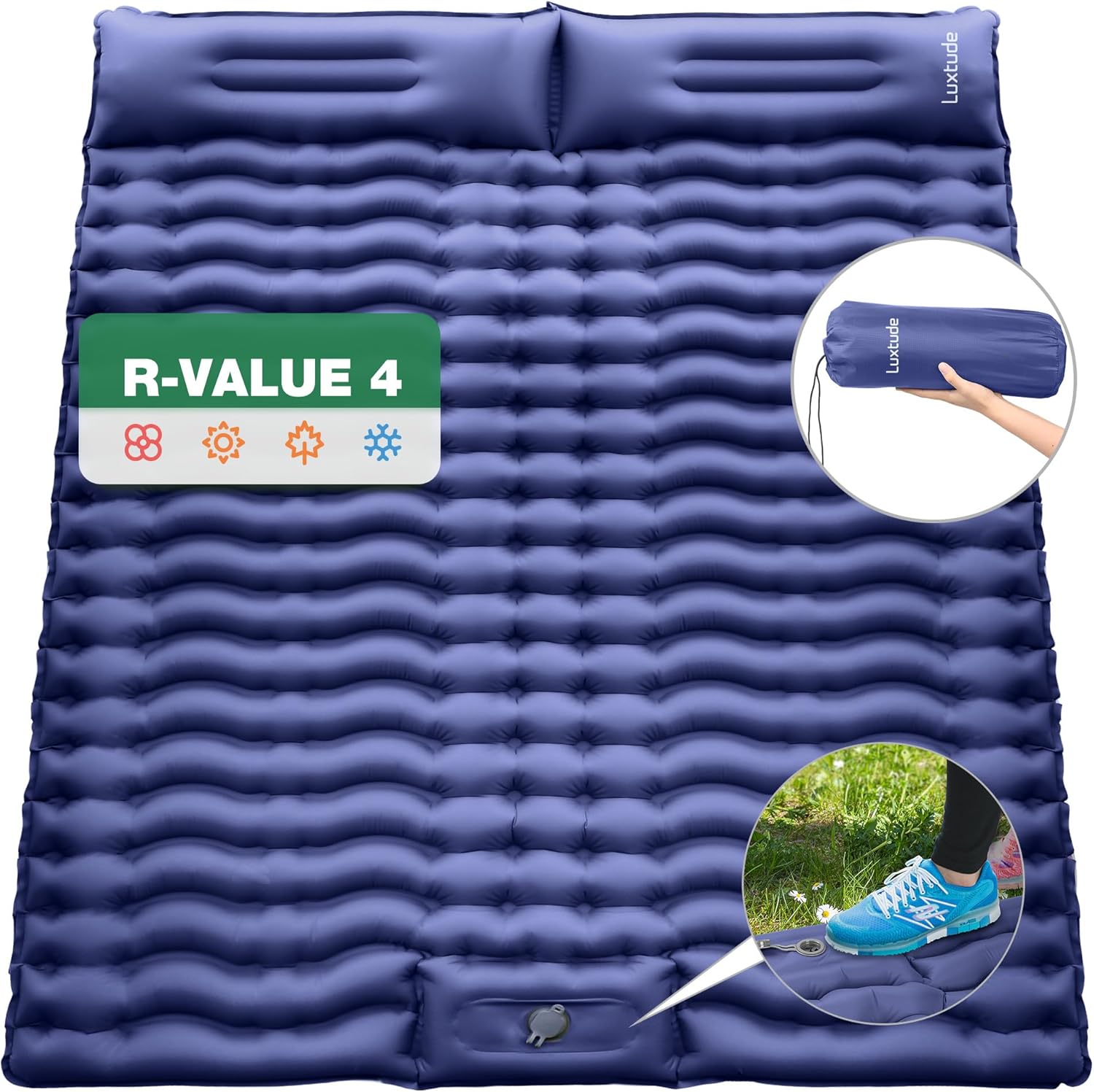 Luxtude Sleeping Pad for Camping, 4" Thick Camping Mattress, Double