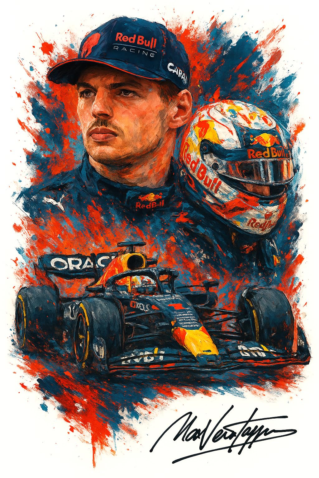 max verstappen drivers F1 Autographed Splash Art Watercolour Print, A4