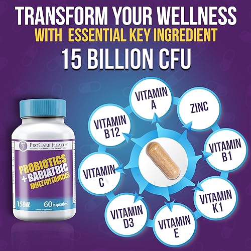 Miniatura 4 de ProCare Health Multivitamínico bariátrico probiótico con hierro de 45 mg (60 unidades) - 15 mil millones de UFC probiótico bariátrico cápsulas