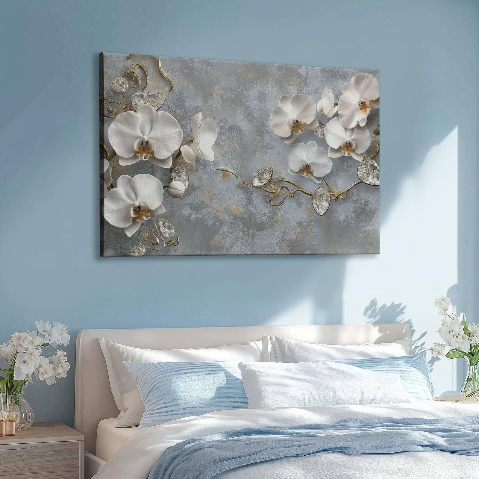 Genérico Cuadros de Arte Flores En Relieve 3D Lienzos Cuadro Tema Romántico Decoración Pared Cuadro Para Salon Dormitorio 140 x 70 cm Sin Marco