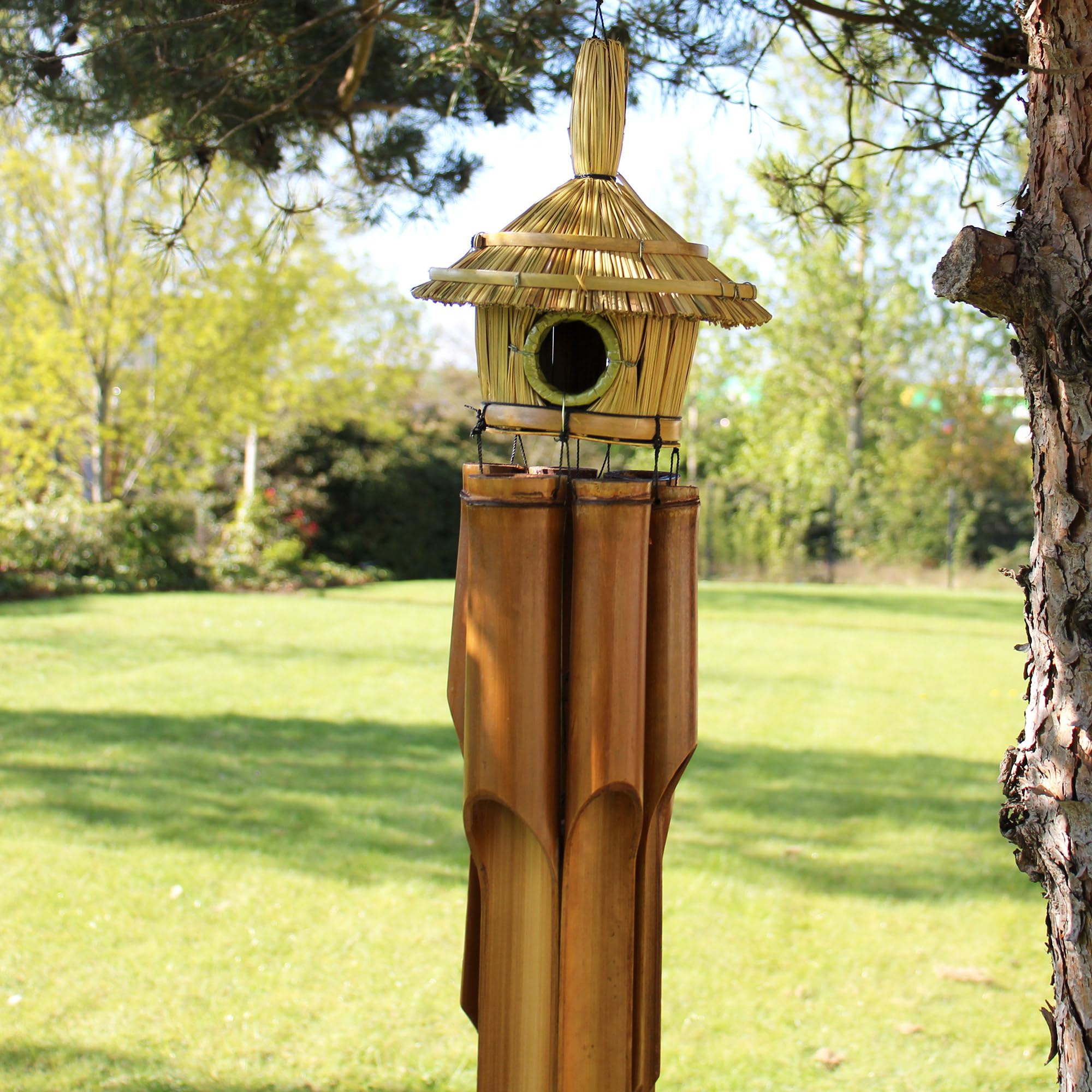 Large Seagrass Bird House Bamboo Wind Chime Garden Ornament Hanging Decor 56cm