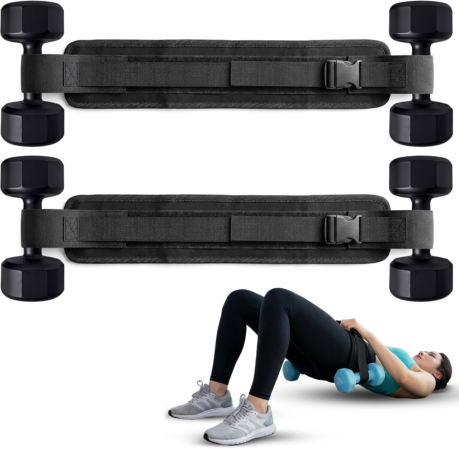 Hip Thrust Belt for Weights - Dumbbell Glute Bridge Exercise Strap Belt - Hipthrust Adjustable Weight Holder Straps for Dumbbells Kettlebells Plates - Home Gym Hip Exercise Workout Trainer