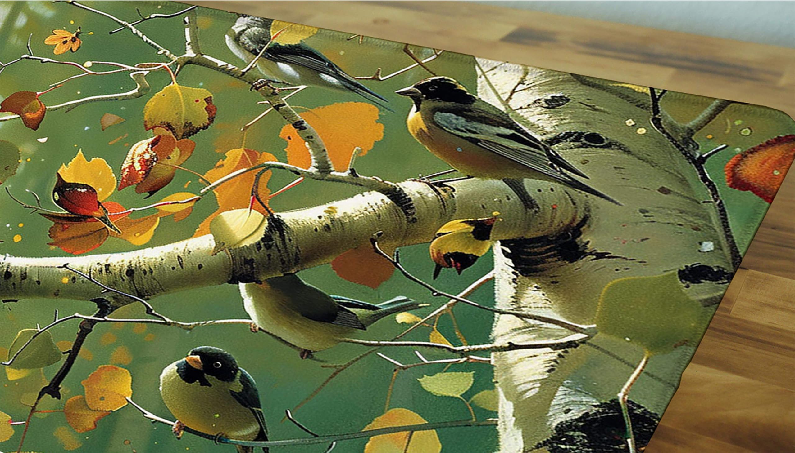 Żółta podkładka pod mysz XXL, podkładka na biurko, 1200 x 600 cm, szyte krawędzie, podkładka pod mysz, gumowa podstawa, ptak, podkładka pod mysz, stabilna przyczepność na gładkich