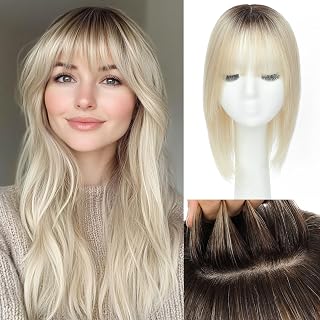 Aimeolyn Hair Toppers for Women Real Human Hair 12inch Hairs Topper for women With Bangs 8x8inch Skin Scalp Big Base Cover Thinning or Loss Top Pieces Hairs Wiglets Dark Roots T4/613