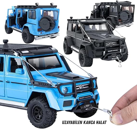 Solira Store - 1:24 Diecast Model Araba Lüks SUV Off Road Jeep – Işıklı Sesli Metal Oyuncak, Açılır Kapı, Vinçli, Koleksiyon Aracı