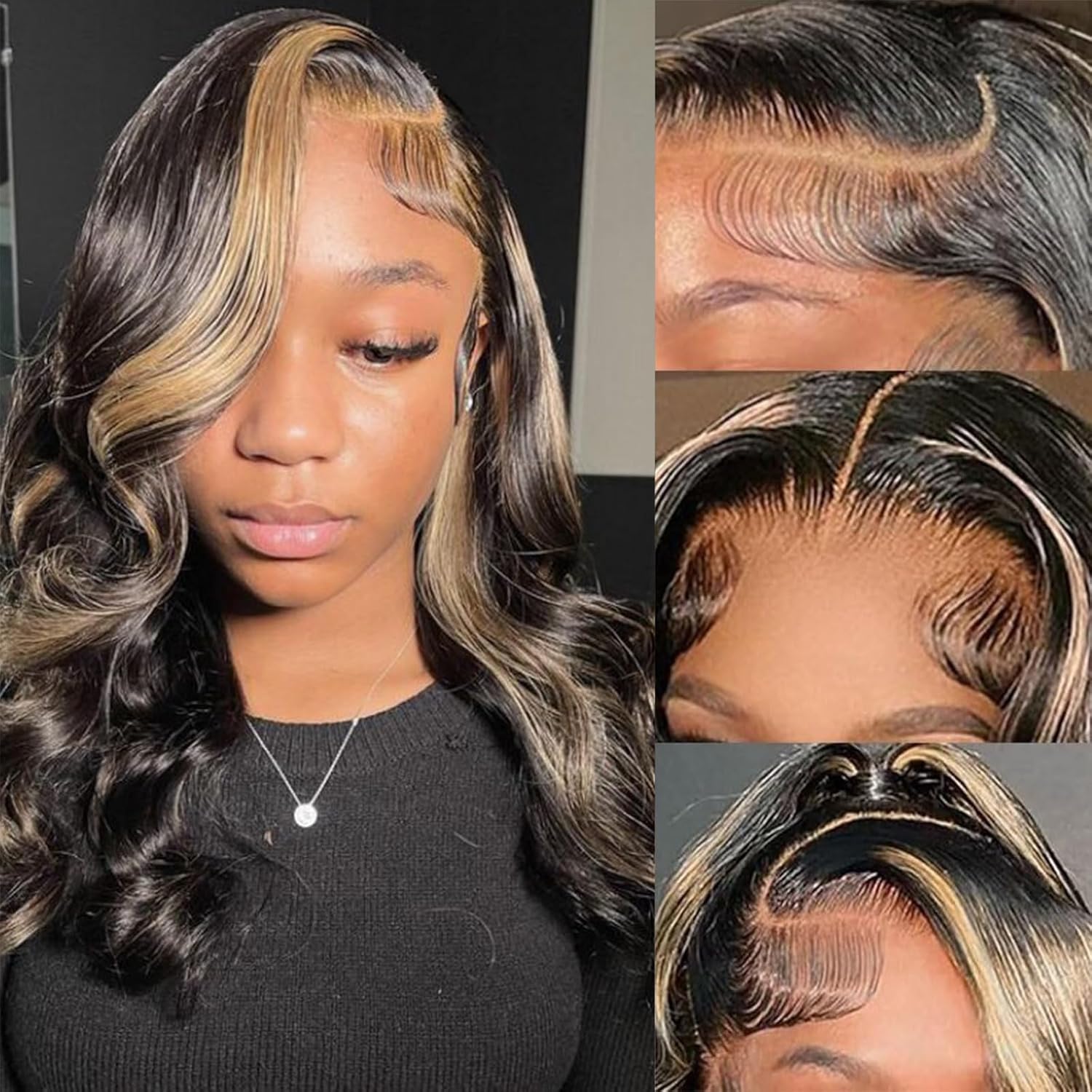 Juvid 13x6 Balayage Body Wave Lace Front Wigs Glueless HD Transparent Lace Frontal Pre Plucked Baby Hair 200% Density Ombre Highlight Blonde FB/27 Human Hair Wigs for Black Women 22inch
