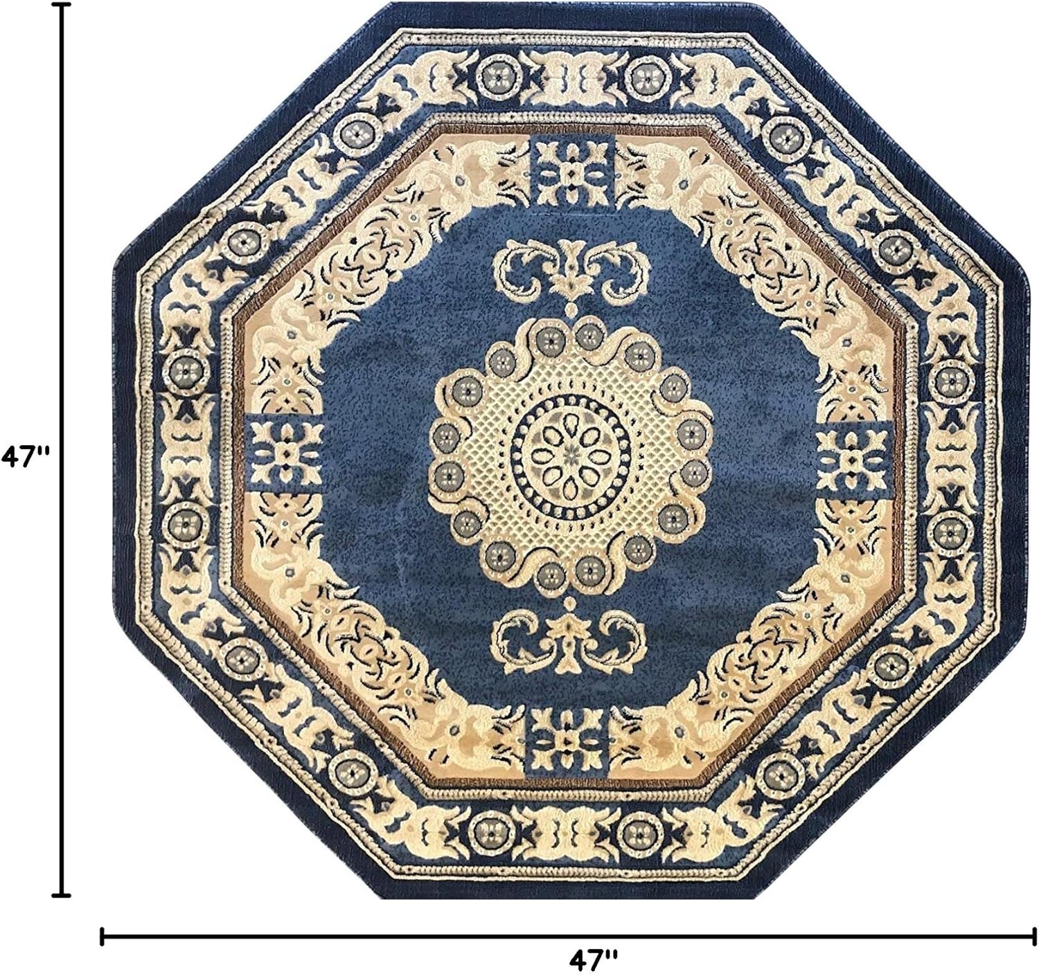 Americana Traditional Octagon Area Rug Light Blue Design 121 (4 Feet X 4 Feet)