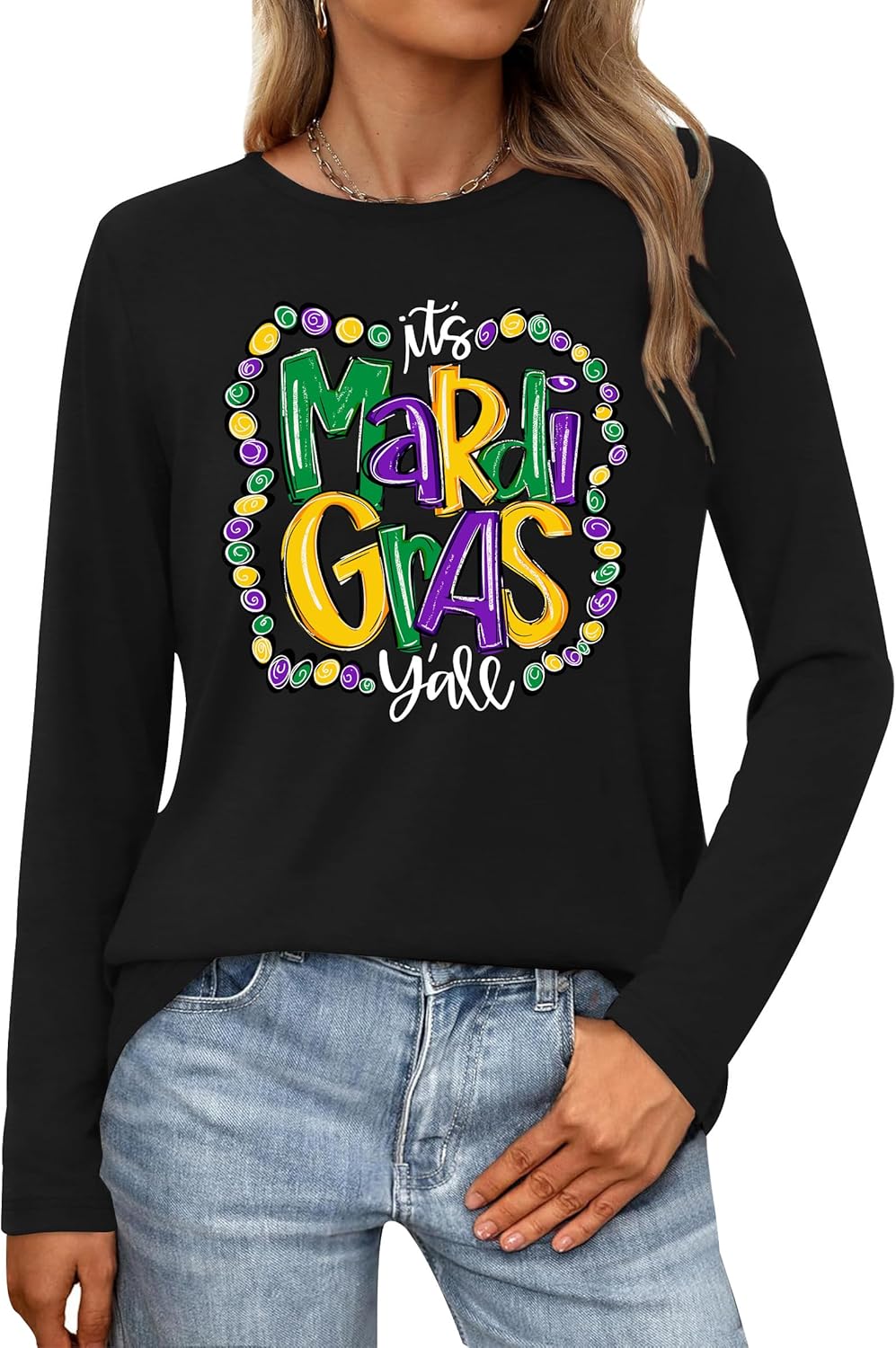 LAZYCHILD Mardi Gras Shirt for Women: Fat Tuesday Shirts Mardi Gras Long Sleeve New Orleans Carnival Party Tops