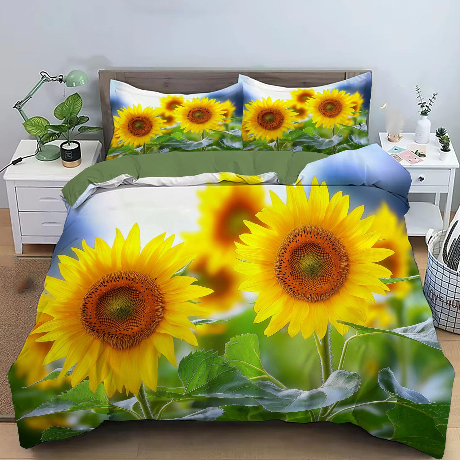 Linge de lit 260x240cm vert jaune avec parure de lit 3 personnes